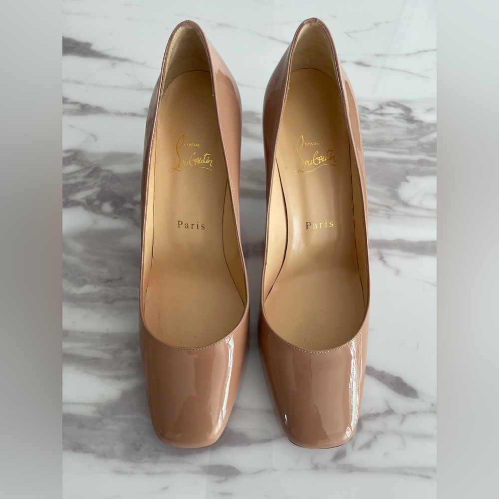 Christian louboutin viva 85 patent nude pumps